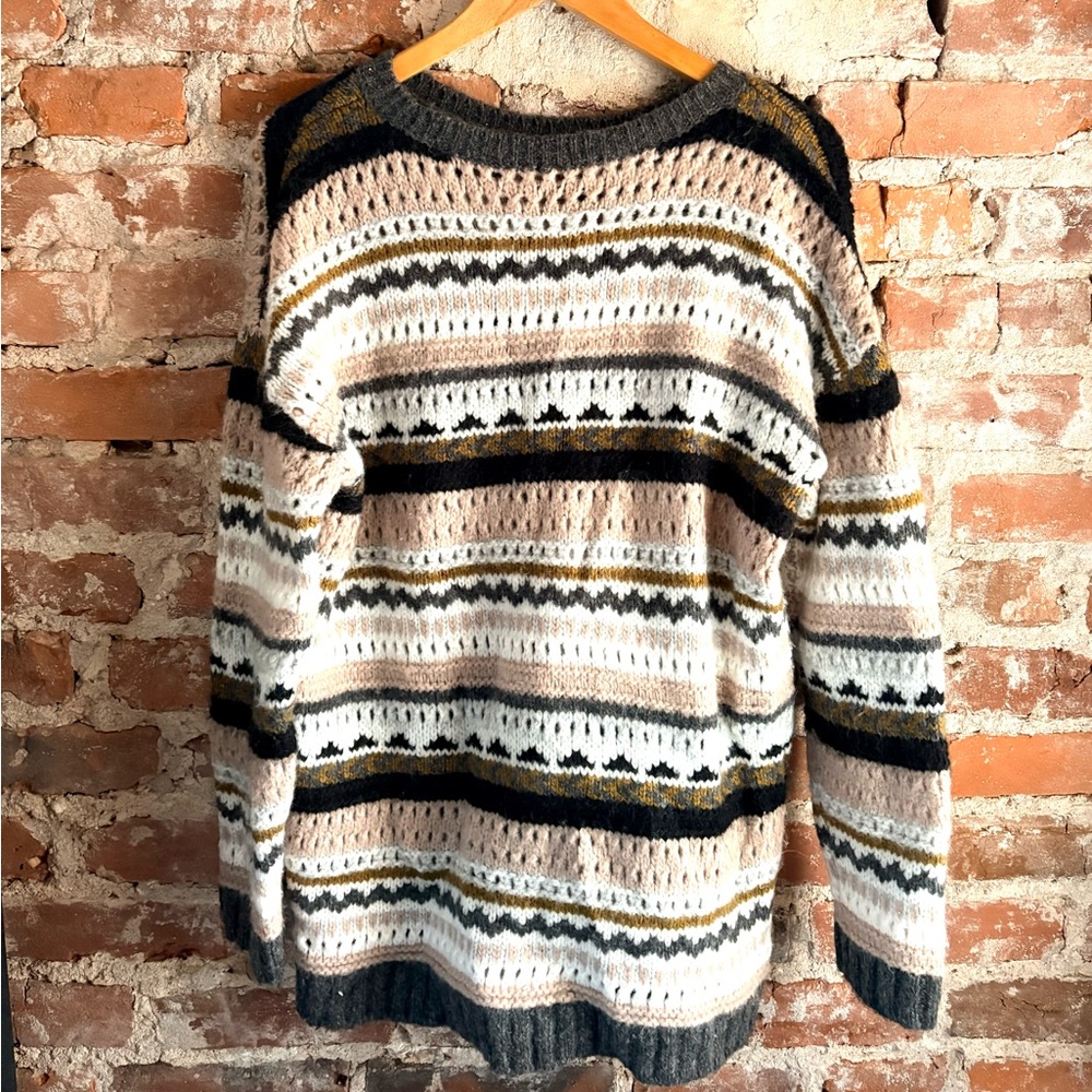 LOFT Open Knit Cozy Multicolor Striped Sweater